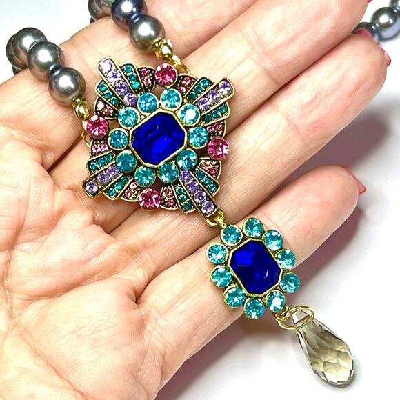 Necklace Blue Turquoise Pink Gold Drop Dangle Chunky Jewelry O18 - Picture 3 of 6